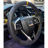Dikişli Direksiyon Kılıfı Nubuk / Nokta Deri Sarı Yüzük Sarı Dikiş Honda Civic Bu Direksiyon