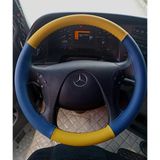 Dikişli Direksiyon Kılıfı Sari / Mavi Deri Siyah Dikişli Mercedes Kamyon Otobüs Bu Direksiyona