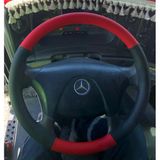 Dikişli Direksiyon Kılıfı Siyah Deri Kırmızı Deri Siyah Dikişli 4140 Mercedes Tır Kamyon İçin