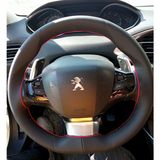 Dikişli Direksiyon Kılıfı Siyah Deri Kırmızı Dikişli Peugeot 208 Küçük Direksiyon İçin