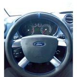 Dikişli Direksiyon Kılıfı Siyah Deri Mavi Yüzük Mavi Dikişli Ford Connect İçin