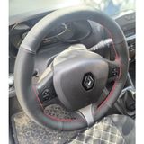 Dikişli Direksiyon Kılıfı Siyah Deri Noktalı Deri Kırmızı Dikişli Renault Clio 4 (1.Seri) İçin