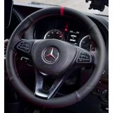 Dikişli Direksiyon Kılıfı Siyah / Nokta Deri Kırmızı Yüzük Kırmızı Dikişli Mercedes Vito İçin