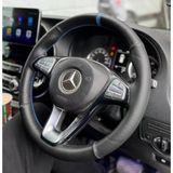 Dikişli Direksiyon Kılıfı Siyah / Noktalı Deri Mavi Yüzük / Dikiş Mercedes Vito