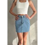 Dikişsiz Cepli Kısa Denim Etek