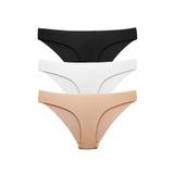 Dikişsiz Lazer Kesim Düşük Bel Bikini Külot 3 Adet, ten rengi, beyaz, siyah, S/M