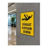 Dikkat Kaygan Zemin Uyarı Levhası 35X25 Cm Pvc Uv Baskı Kolay Montaj İkaz Tabelası