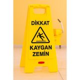 Dikkat Kaygan Zemin Uyarı Levhası - Sarı Plastik Islak Zemin Uyarı Tabelası