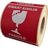 Dikkat Kırılabilir Yapışkanlı Etiket 8x8 cm Ebat 1 Rulo 500 Adet
