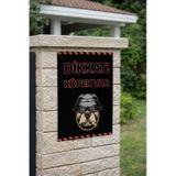 Dikkat Köpek Var Metal Tabela – 20x30 cm Siyah Zemin Kırmızı Yazı Dekoratif Uyarı Levhası