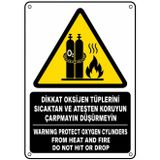 DİKKAT OKSİJEN TÜPLERİNİ SICAKTAN VE ATEŞTEN KORUYUN ÇARPMAYIN DÜŞÜRMEYİN 50X70CM PVC ISG LEVHA