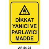 Dikkat Yanıcı ve Parlayıcı Madde Iş Güvenliği Uyarı Levhası - 20x30