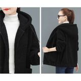 Dilan Yazar Kapşonlu Fermuarlı Oversize Peluş Hırka - 3XL - Siyah