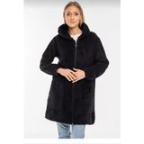 Dilan Yazar Kapşonlu Fermuarlı Peluş Hırka - Siyah - 8XL