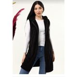 Dilan Yazar Kapşonlu Fermuarlı Peluş Yelek - Siyah - 4XL