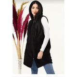 Dilan Yazar Kapşonlu Fermuarlı Peluş Yelek - Siyah - 6XL