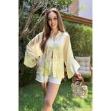 Dilay Gökoğlu Butik Düğme Detaylı Ipli Transparan Tensel Çin Gömleği - Standart - Sarı