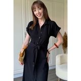Dilay Gökoğlu Butik Keten Gömlek Siyah Elbise