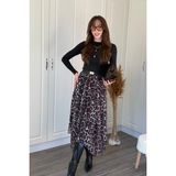 Dilay Gökoğlu Butik Leopar Desenli Asimetrik Şifon Midi Etek - Çok Renkli