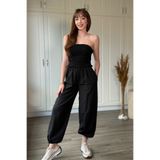 Dilay Gökoğlu Butik Straplez Lastikli Poplin Siyah Tulum