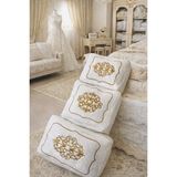Dilex 3'lü Hurç Set Çeyizlik Nişan Bohça Gelin Bohçası Damat Bohçası Kadife Gold İşlemeli Krem - Ekru - 57 x 60