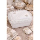 Dilex DİLEX Çeyizlik Hurç Ekru İğne Oyalı Aplikli Hurç 25x34x18 cm – Gelin Bohçası Damat Bohçası Çeyiz Saklama Hurcu - Beyaz - 34 x 25 x 18 cm