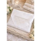 Dilex DİLEX İncili Oyalı Saten Bohça Seti 3'lü – Ekru Çeyizlik Gelin Damat Bohçası 90x90 cm - Beyaz