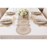 Dilex DİLEX Nakışlı Bej Runner Masa Örtüsü ve 4 Adet Supla Seti – Dantel Detaylı Şık Sofra Dekoru 37 cm Supla 37x115 Runner - 37 x 115 cm