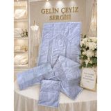 Dilex Lüks Kadife 4 Parça Seccade Seti Bohçalı – Nakışlı Gelin Bohçası Seti, Damat Çeyizlik Namaz Seti (Ekru / Gri )