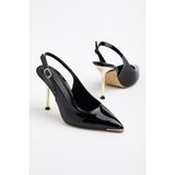 Dilimler Ayakkabı Kadın Ince Topuklu Stiletto Siyah Rugan Metal Taş Aksesuarlı