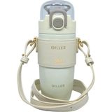 Diller 360 ml Beyaz Moda Deri Kılıflı Pipetli Askılı Pastel Renkli Paslanmaz Çelik Termos