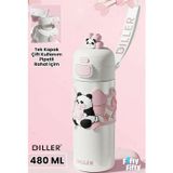 Dıller 480 ml Tek Kapak Çift Kullanım Pipetli/pipetsiz Taşıma El Askılı Vacum Cup/çelik Termos -FFD9317-480