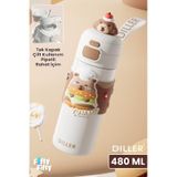 Dıller 480 Ml Tek Kapak Çift Kullanım Pipetli/pipetsiz Taşıma El Askılı Vacum Cup/çelik Termos -ffd9351-480 Beyaz