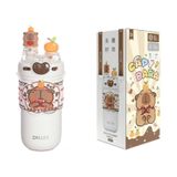 DILLER 520ml Capybara Karikatür Termos Şişe - SUS316 Paslanmaz Çelik İzoleli Su Şişesi, Saman, Ayarlanabilir Kayış, Kilitleme Kapağı ve Bardak Kılıfı - Sıcak ve Soğuk İçecekler için Sevimli Vakum