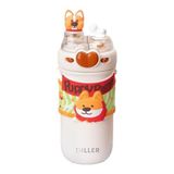 DILLER 520ml Yalıtımlı Su Şişesi - Köpek Partisi Tasarımı - SUS316 Paslanmaz Çelik Kayışlı Sızdırmaz Şişe, Sevimli Silikon Aksesuarlar, Okul, Dış Mekan ve Hediye için Seyahat Şişesi