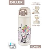 Dıller 600 Ml Tek Kapak Çift Kullanım Pipetli/Pipetsiz Taşıma Kulplu Vacum Cup/Çelik Termos -Ffdıllerd9252
