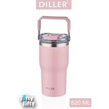 Dıller 620 Ml Tek Kapak Çift Kullanım Pipetli/Pipetsiz Taşıma Kulplu Mug/Çelik Termos-Ffdıllerd9168
