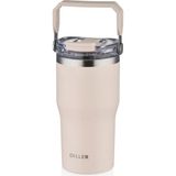 Diller 620ML Yeni Koleksiyon Tumbler Pipetli/pipetsiz Kullanım Kulplu Paslanmaz Çelik Termos - Bej