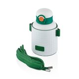 Diller 680 ml Beyaz Yeşil Moda Waffle Çizgili Deri Kılıf Pipetli Askılı Kilitlenebilir Kapak Çelik Termos