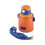 Diller 680 ml Turuncu Moda Waffle Çizgili Deri Kılıf Pipetli Askılı Kilitlenebilir Kapak Çelik Termos