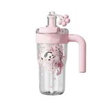 Diller 860ml Sevimli Hayvanlar Süslü Pipetli/Pipetsiz Kulplu Detokslu Tritan Çocuk Matarası (Pembe Panda)
