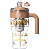 Diller 860ML Yeni Koleksiyon Sevimli Hayvanlar Süslü Pipetli/pipetsiz Kulplu Detokslu Tritan Çocuk Matarası - Kahverengi - 850 ml