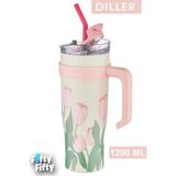 DILLER Quencher Cup 1200 ML Pipetli/Rahat İçim Kulplu Paslanmaz Çelik Termos -FFDILLERD9168