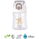 Diller Tritan Silikon Pipetli - Karikatürlü Matara - 550 ml - Beyaz