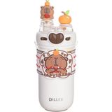 DILLER520ML Yeni Koleksiyon Sevimli Hayvanlar Süslü Pipetli/pipetsiz Boyun Askılı Paslanmaz Çelik Termos