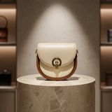 Dilora Premium Kilit Detaylı Kadın Çapraz Askılı Günlük Çanta Krem Taba & Minimal Tasarım Kadın Omuz Çantası Vintage Saddle Kadın Omuz ve Çapraz Askılı Çanta - Krem - Açık Taba