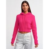 Dilvin 10486 Yumuşak Dokulu Kapşonlu Crop Kazak-Fuşya - Standart