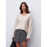 Dilvin 10645 Kadın V Yaka Yün Karışımlı Düz Triko Kazak A.bej Mel. Extra Yumuşak Basic Stil - Standart