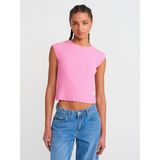 Dilvin 10738 Bisiklet Yaka Fitilli Ince Triko Bluz-Koyu Pembe - Standart