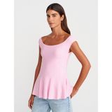 Dilvin 10741 Kayık Yaka Volanlı Triko Bluz-Pembe - Standart